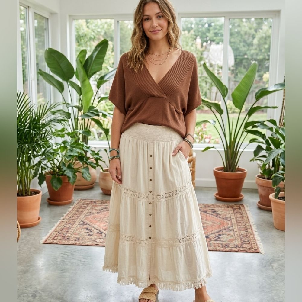 Brown Boho V-neck Top
